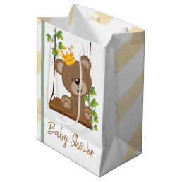 Swing Flora Prince Bear Boy Baby Shower Medium Gift Bag
