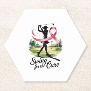 Swing for the Cure Golf Breast Cancer Paper Coaster
