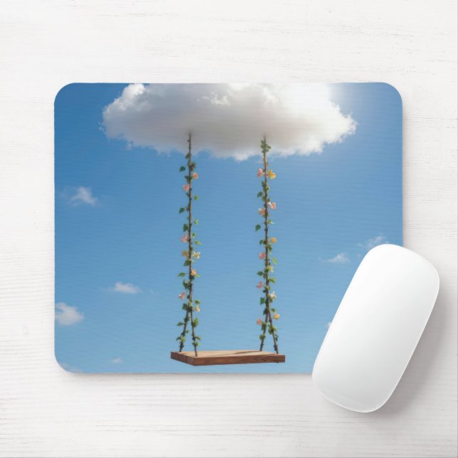 Swing Hanging From a Cumulus Cloud Mouse Pad (With Mouse)