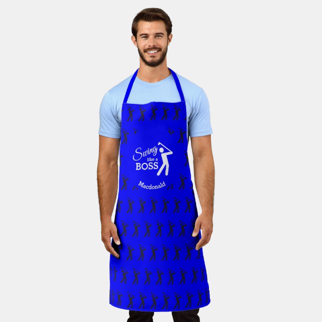 SWING LIKE A BOSS | Blue PERSONALIZED Golf Apron (Worn)