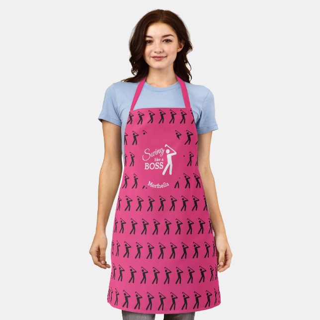 SWING LIKE A BOSS | Pink PERSONALIZED Golf Apron (Worn)