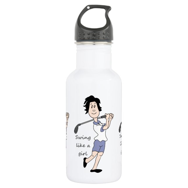Swing like a Girl Fun Golf Quote & Cartoon Stainless Steel Water Bottle (Front)