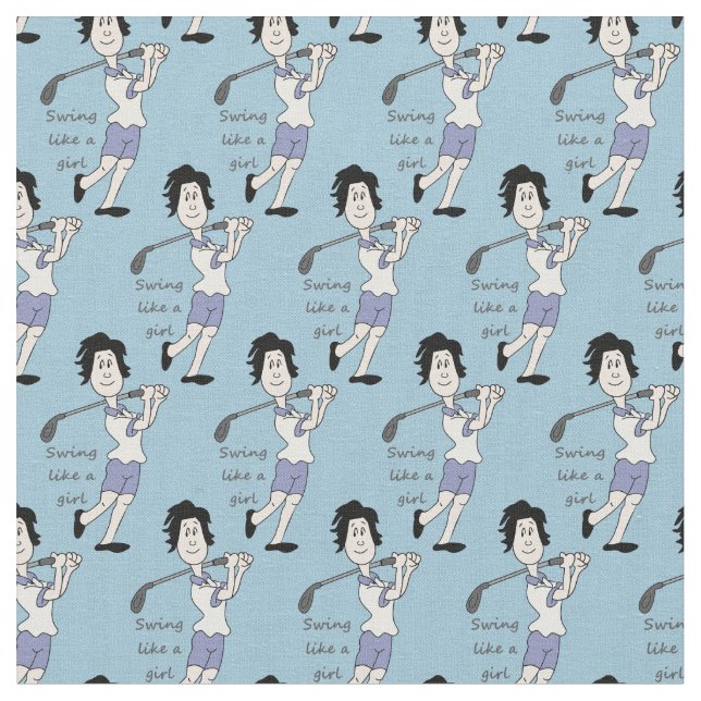 Swing like a Girl Golfer Fun Golf Quote Cartoon Fabric (Close Up)