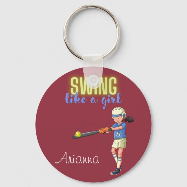 Swing Like A Girl Softball   Keychain (Front)