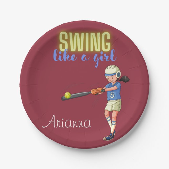 Swing Like A Girl Softball    Paper Plates (Front)