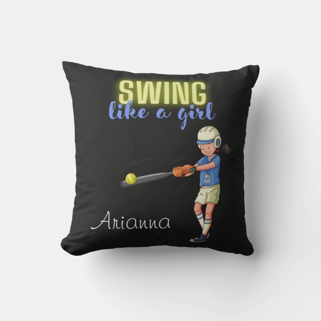 Swing Like A Girl Softball  Throw Pillow (Front)