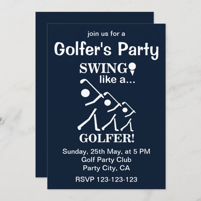 Swing Like A Golfer Golf Party Invitation (Front/Back)
