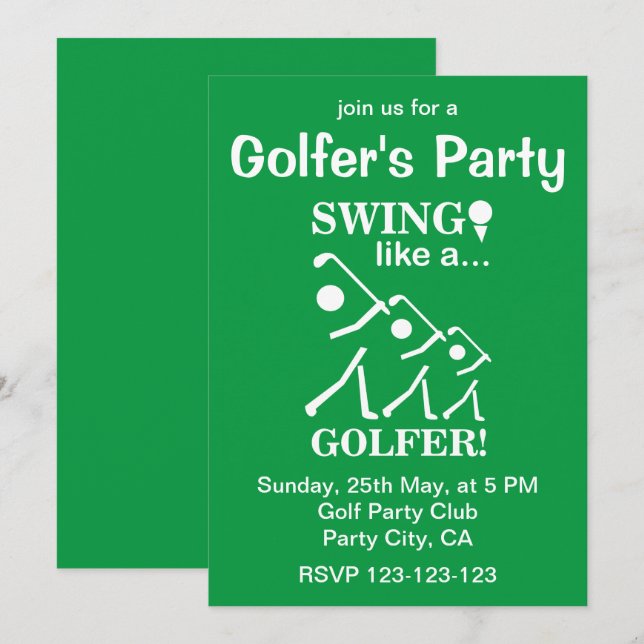 Swing Like A Golfer Golf Party Invitation (Front/Back)