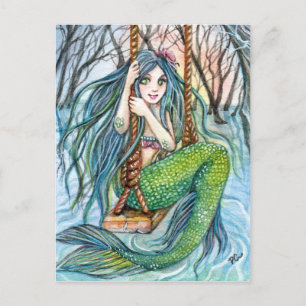 Swing - Mermaid Art Postcard