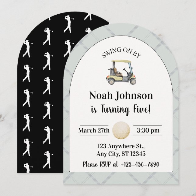 Swing on by Boy's 5th Birthday Par-tee Golf Invitation (Front/Back)