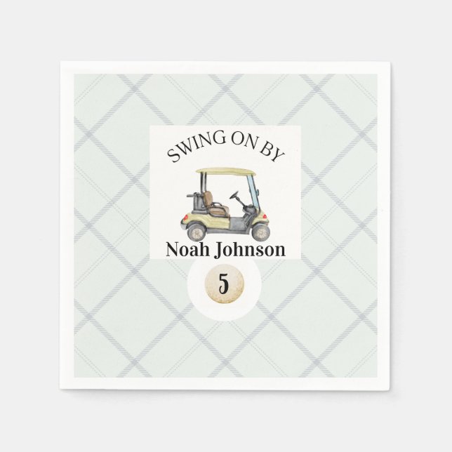 Swing on by Boy's 5th Birthday Par-tee Golf Napkins (Front)