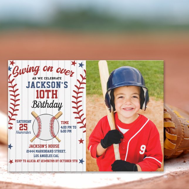 Swing On Over – Baseball Birthday Boy with Photo Invitation (Creator Uploaded)