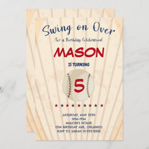 Swing on Over Baseball Birthday Invitation