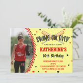 Swing On Over Girls Softball Birthday Party Invitation (Standing Front)