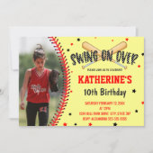 Swing On Over Girls Softball Birthday Party Invitation (Front)