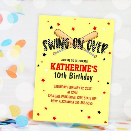 Swing On Over Softball Birthday Invitation