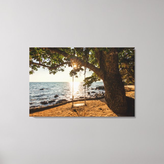Swing on the Beach at Sunset Canvas Print (Front)
