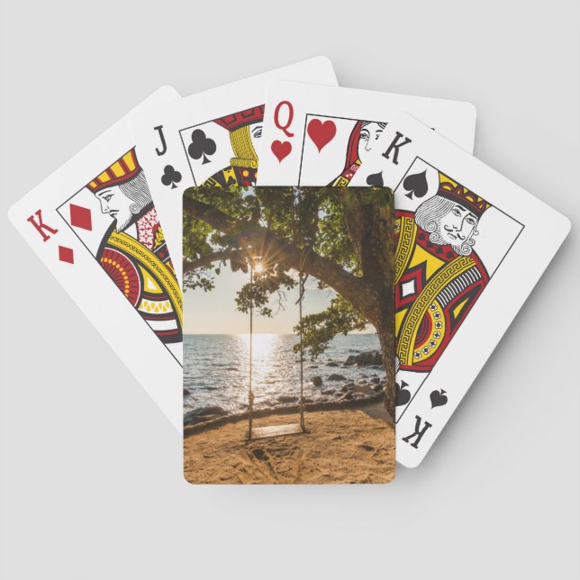 Swing on the Beach at Sunset Poker Cards (Back)