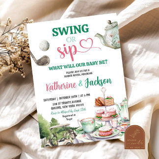 Swing or Sip Par-Tea Golf Baby Gender Reveal Invitation