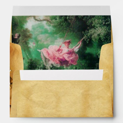 SWING RED WAX SEAL PARCHMENT green pink Fuchsia Envelope