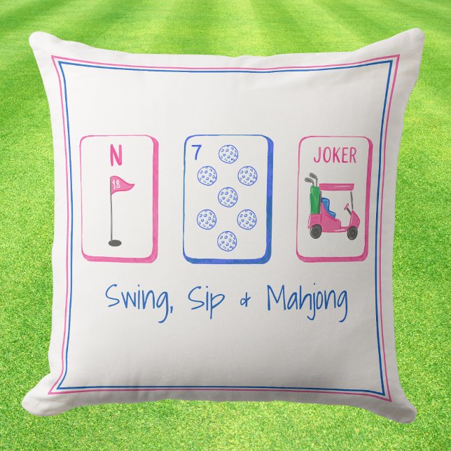 Swing, Sip, Mahjong / Golf Mahjong Tile Throw Pillow (Creator Uploaded)