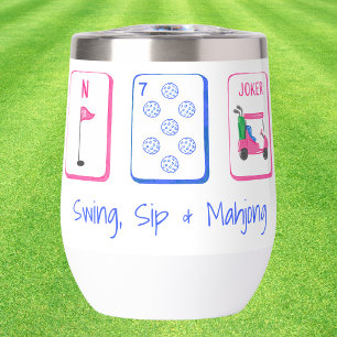 Swing, Sip, Mahjong / Golf-Themed Mahjong Party Thermal Wine Tumbler