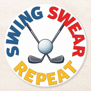 Swing, Swear, Repeat: Funny Golf Design Round Paper Coaster