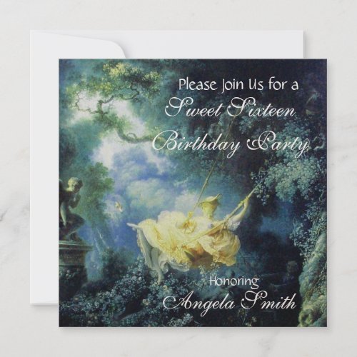 SWING SWEET SIXTEEN PARTY Blue Yellow Champagne Invitation