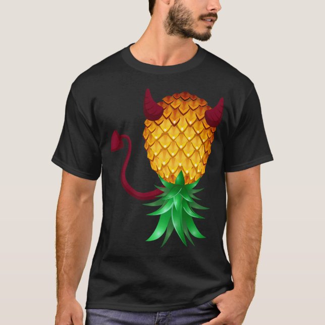 Swinger Upside Down Bad Pineapple Devil Horn T-Shirt (Front)