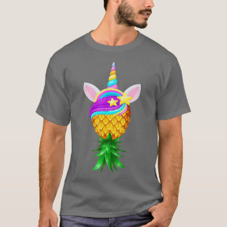 Swinger Upside Down Pineapple Magical Unicorn Head T-Shirt