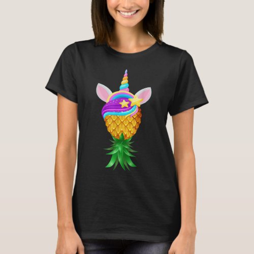 Swinger Upside Down Pineapple Magical Unicorn Head T_Shirt