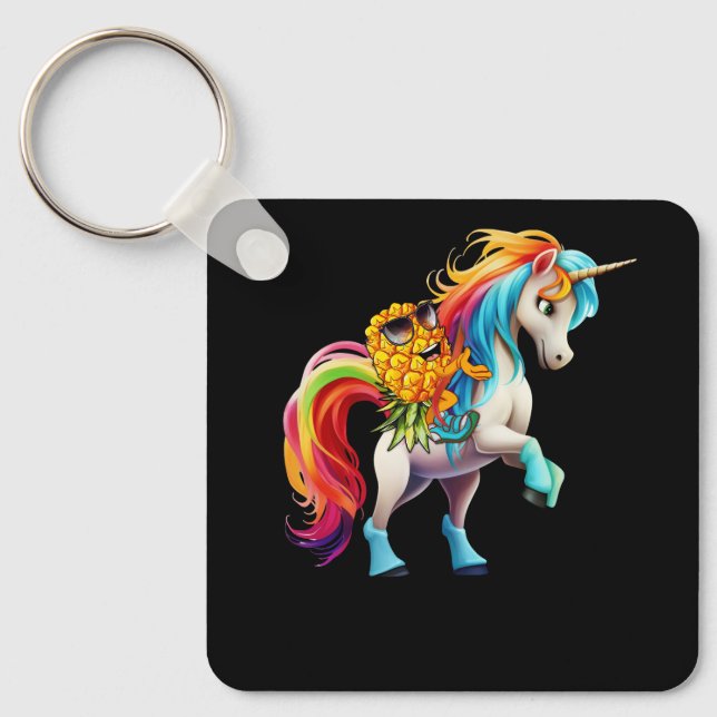 Swinger Upside Down Pineapple Magical Unicorn Rain Keychain (Front)