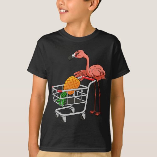 Swinging Flamingo Pushing Shopping Cart with Pinea T_Shirt