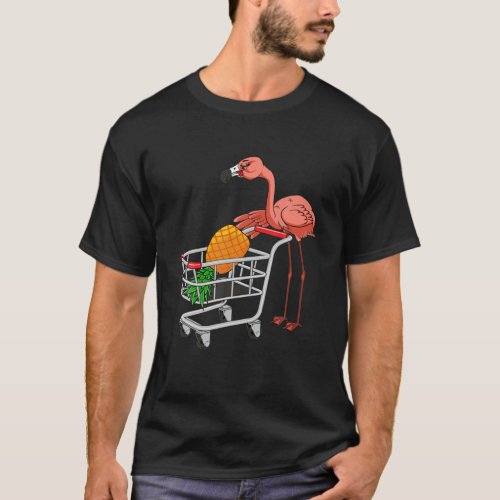 Swinging Flamingo Pushing Shopping Cart With Pinea T_Shirt