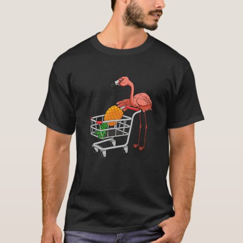 Swinging Flamingo Pushing Shopping Cart With Pinea T_Shirt