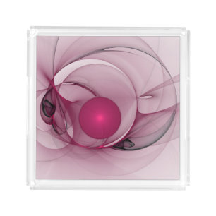 Swinging Fractal, Modern Abstract Berry Pink Art Acrylic Tray