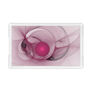 Swinging Fractal, Modern Abstract Berry Pink Art Acrylic Tray