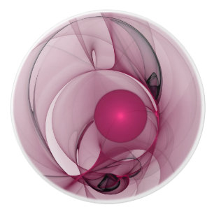 Swinging Fractal, Modern Abstract Berry Pink Art Ceramic Knob