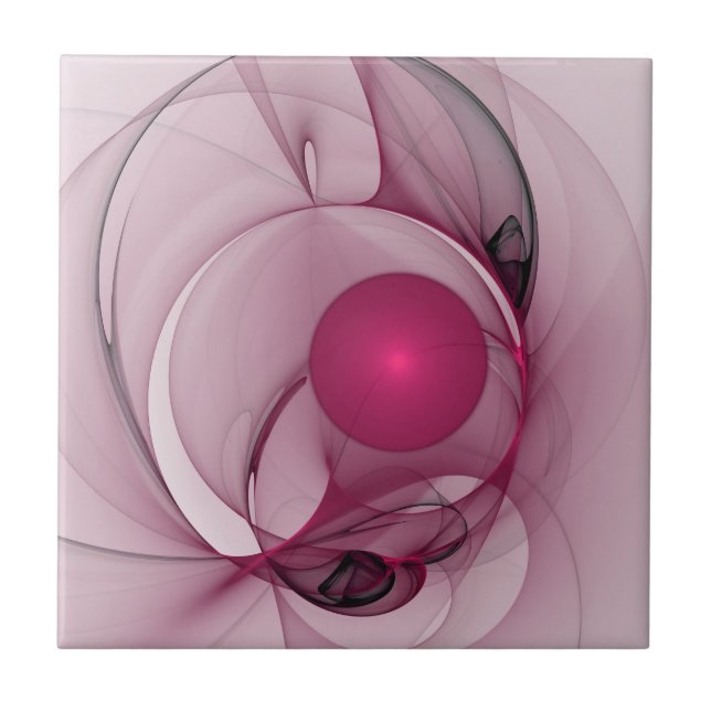 Swinging Fractal, Modern Abstract Berry Pink Art Ceramic Tile (Front)