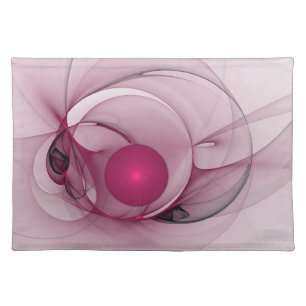 Swinging Fractal, Modern Abstract Berry Pink Art Cloth Placemat