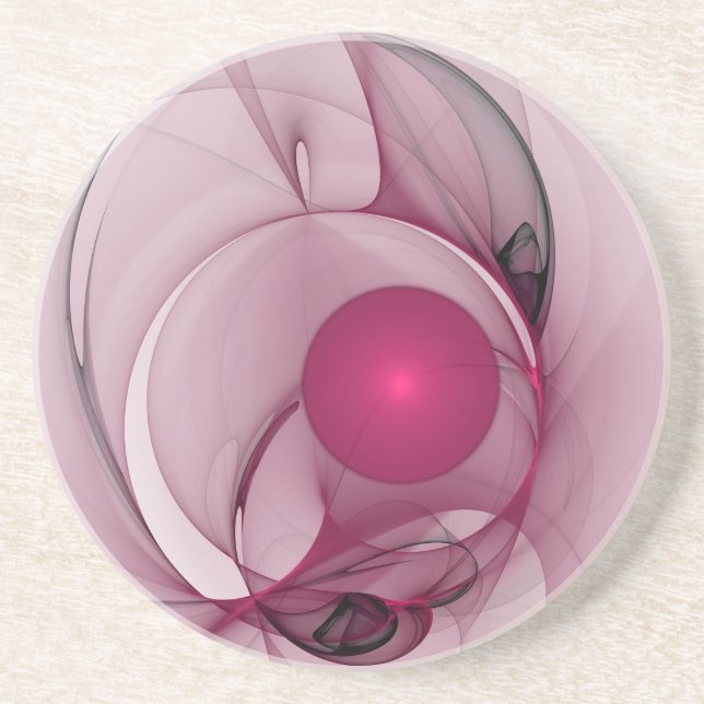 Swinging Fractal, Modern Abstract Berry Pink Art Coaster (Front)