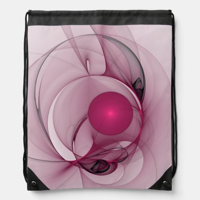 Swinging Fractal, Modern Abstract Berry Pink Art Drawstring Bag (Front)