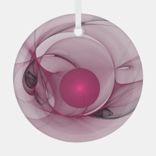 Swinging Fractal, Modern Abstract Berry Pink Art Glass Ornament