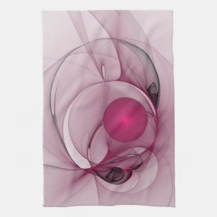 Swinging Fractal, Modern Abstract Berry Pink Art Kitchen Towel