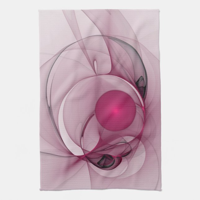 Swinging Fractal, Modern Abstract Berry Pink Art Kitchen Towel (Vertical)