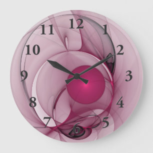 Swinging Fractal, Modern Abstract Berry Pink Art Large Clock