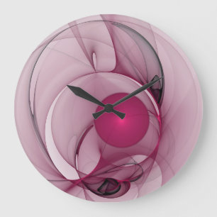 Swinging Fractal, Modern Abstract Berry Pink Art Large Clock