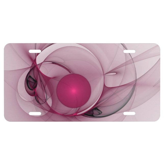 Swinging Fractal, Modern Abstract Berry Pink Art License Plate (Front)