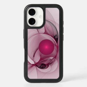 Swinging Fractal, Modern Abstract Berry Pink Art iPhone 16 Case