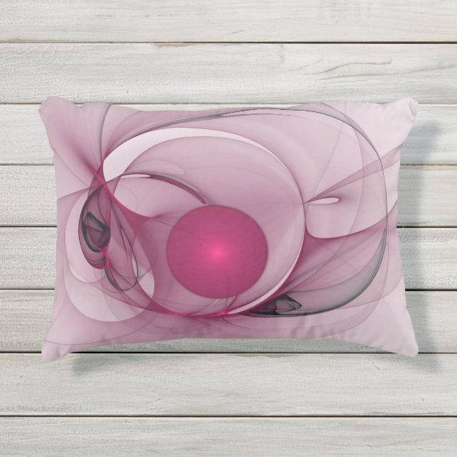 Swinging Fractal, Modern Abstract Berry Pink Art Outdoor Pillow (Front)